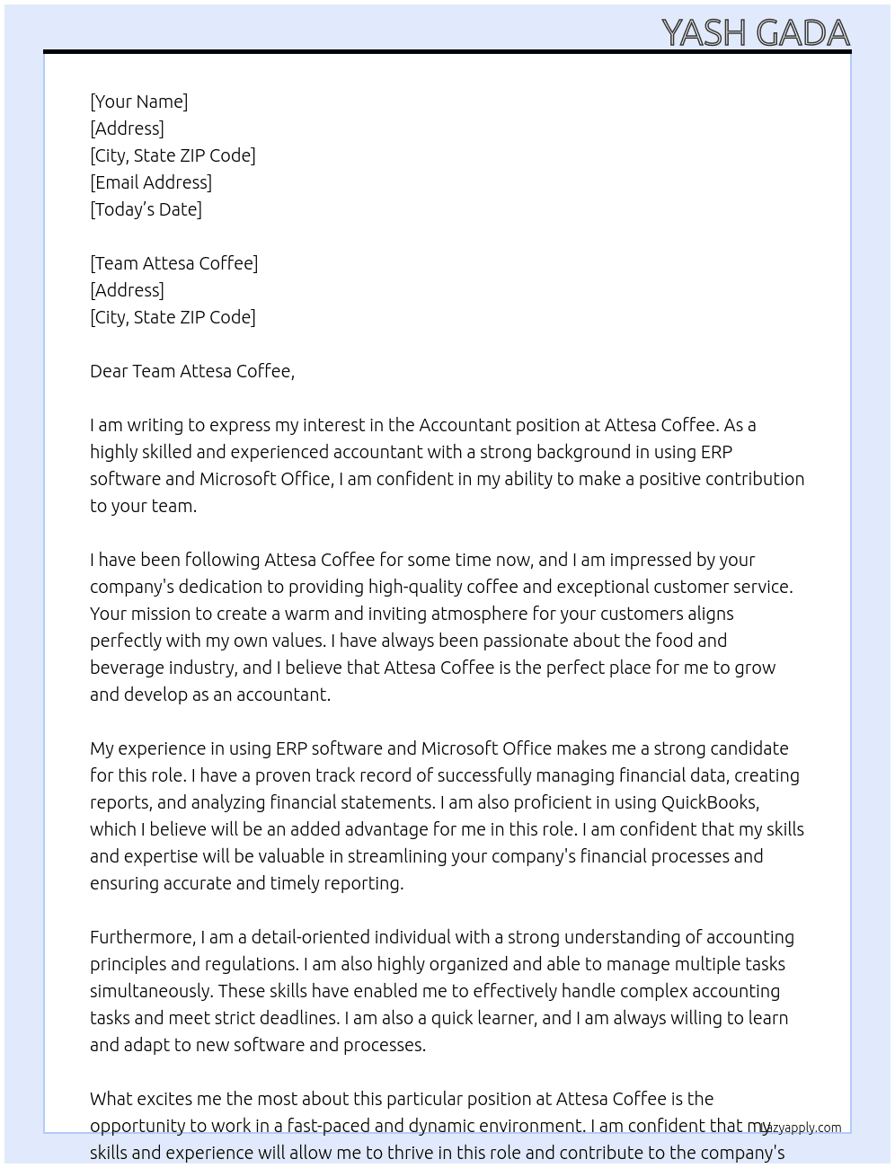 Accountant At Attesa Coffee Cover Letter