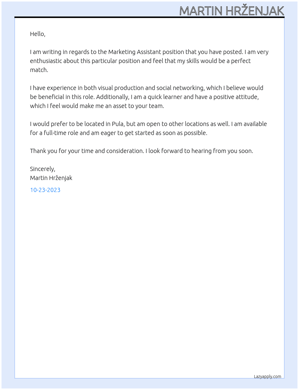 marketing assistant At cenosco Cover Letter