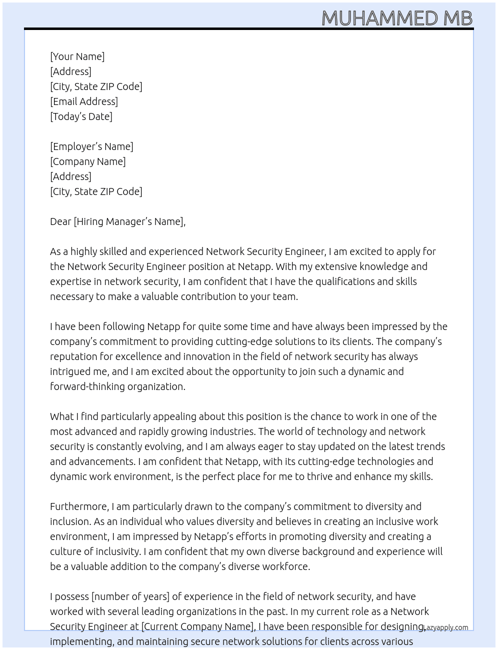 Network security engineer At Netapp Cover Letter