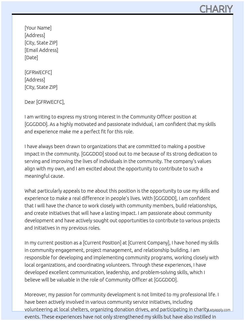 COmmunity officer At GGGDDD Cover Letter