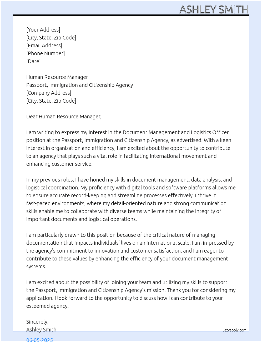 Cover letter for document management and logistics officer - LazyApply