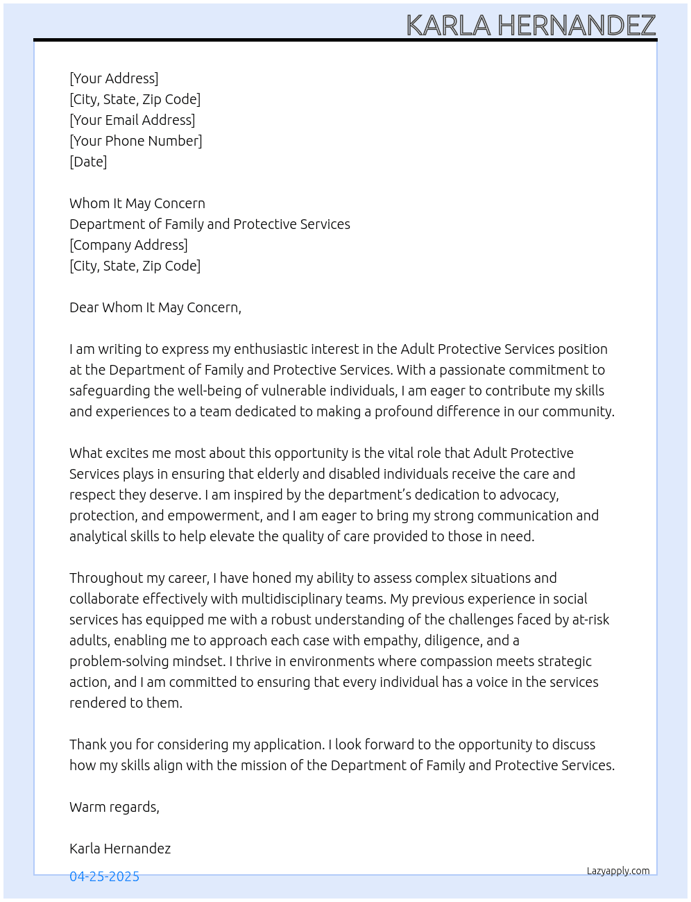 Cover letter for adult protective services - LazyApply