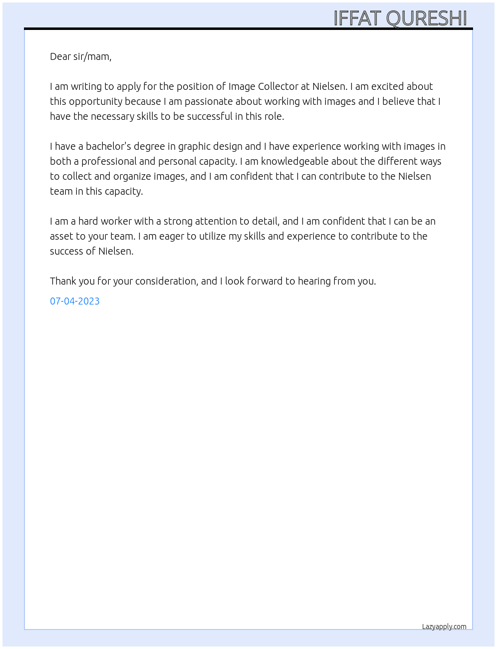 Image collector  At Nielsen  Cover Letter