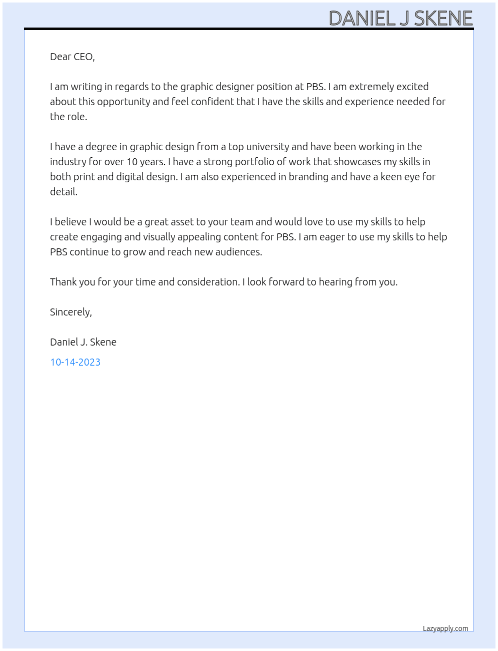 graphic designer At PBS Cover Letter