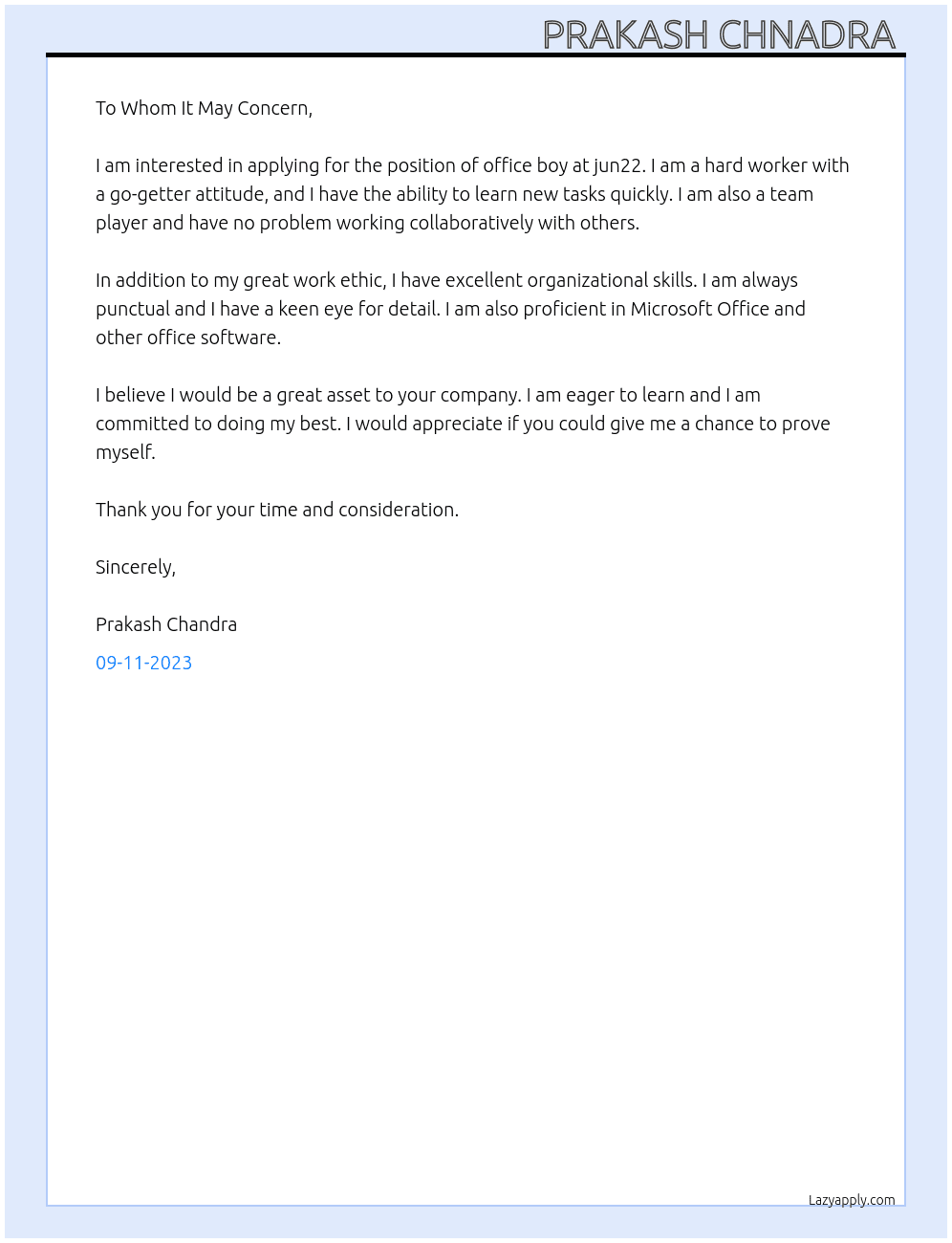 office boy At jun22 Cover Letter