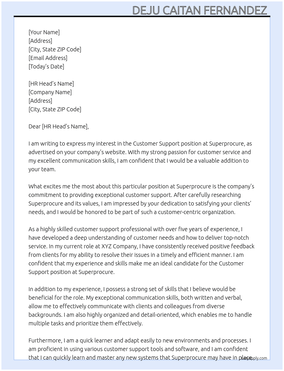 Customer Support  At Superprocure Cover Letter
