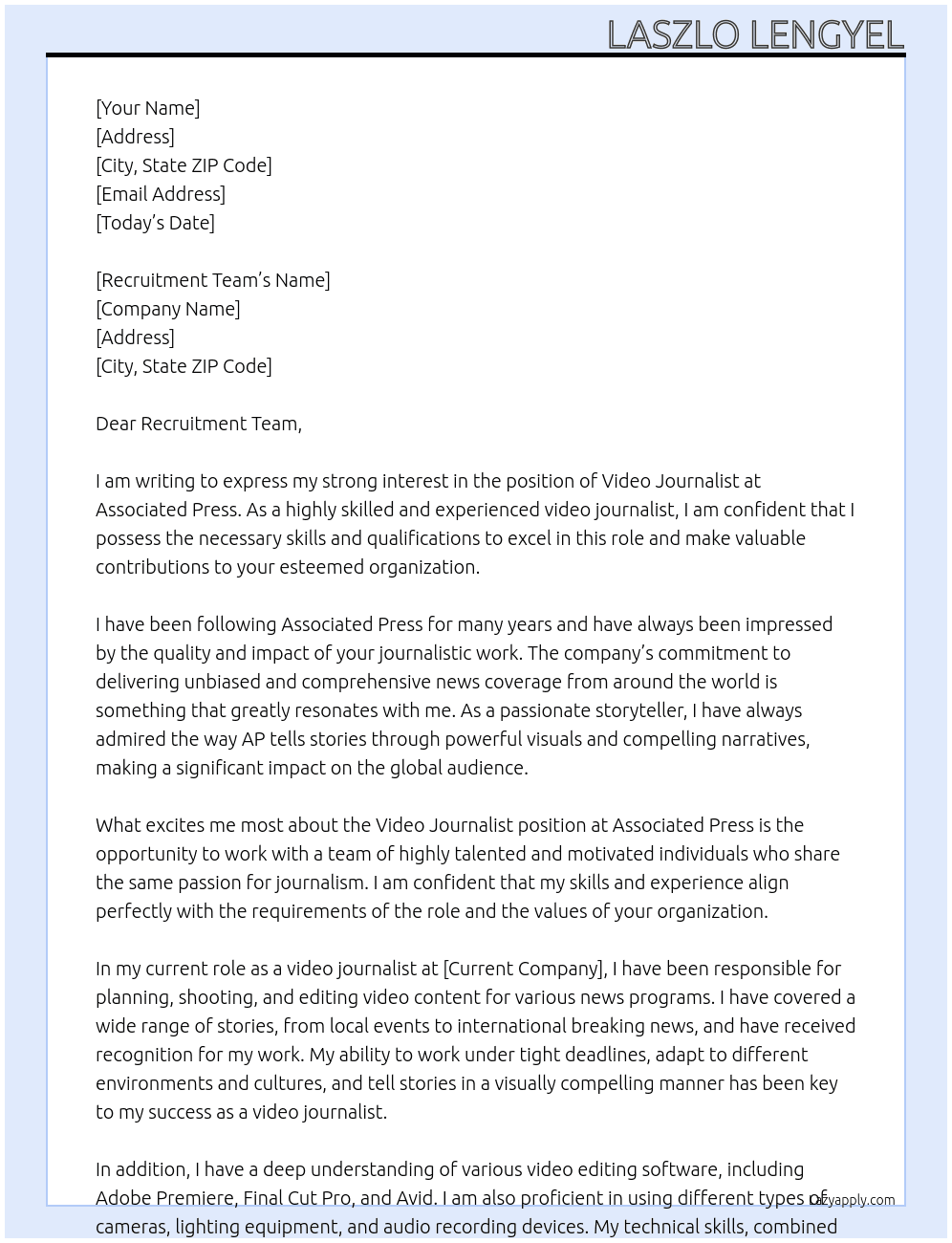 video jurnalist At Associated press Cover Letter