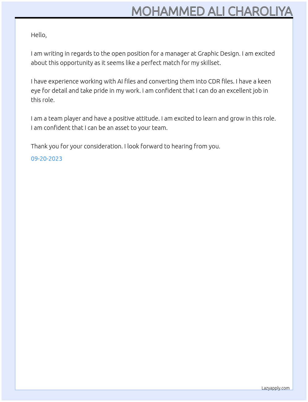 Convert AI files into CDR files At Graphic Design Cover Letter
