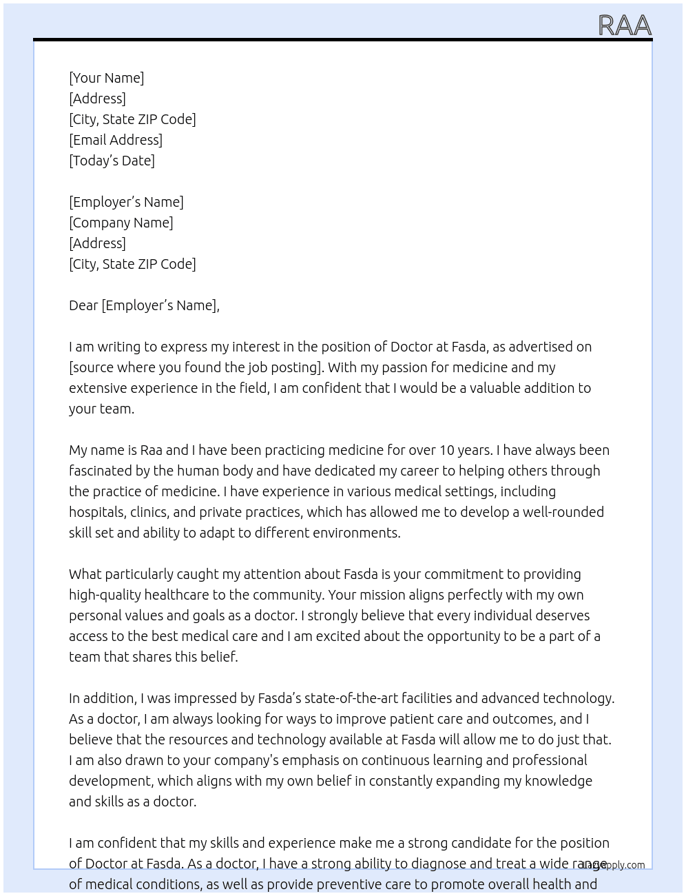 doctor At fasda Cover Letter