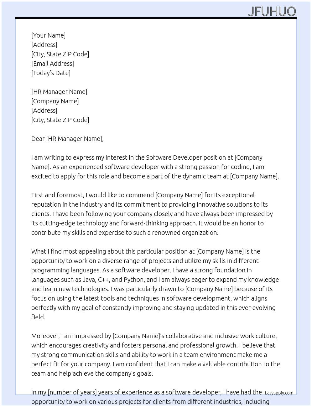 software developer At ojoiwgmon Cover Letter