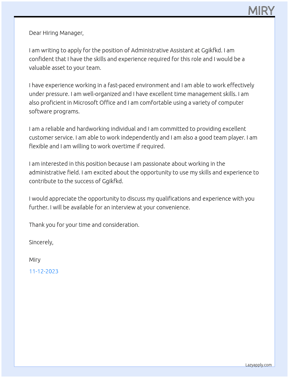 Assistante administrative  At Ggikfkd Cover Letter