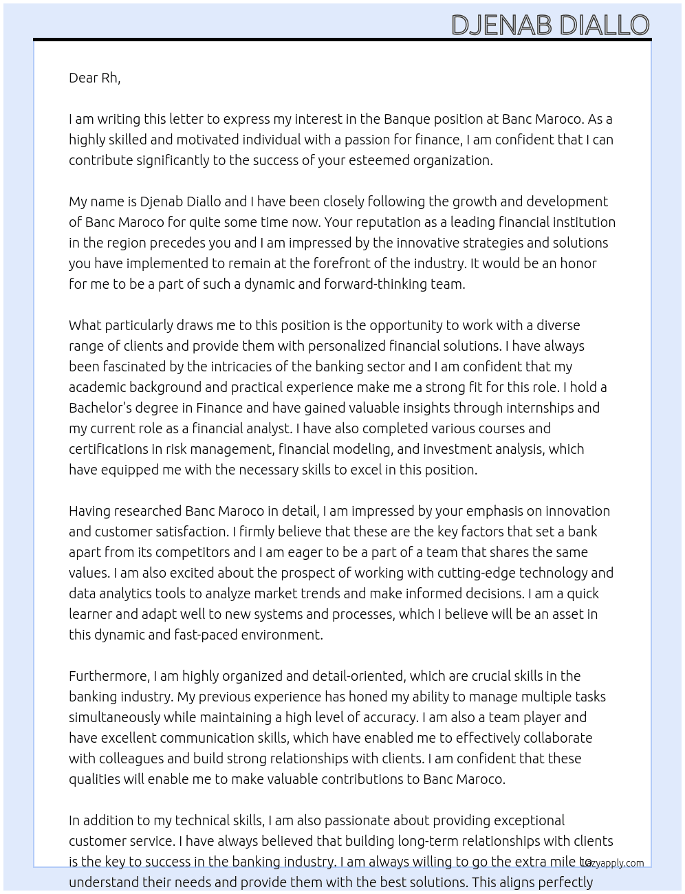 Banque  At Banc Maroco Cover Letter