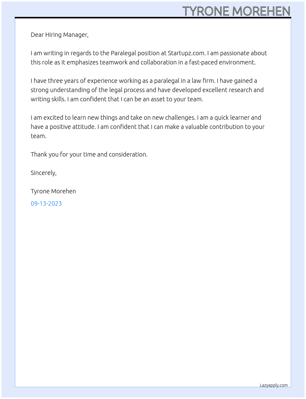 Paralegal At Startupz.com Cover Letter