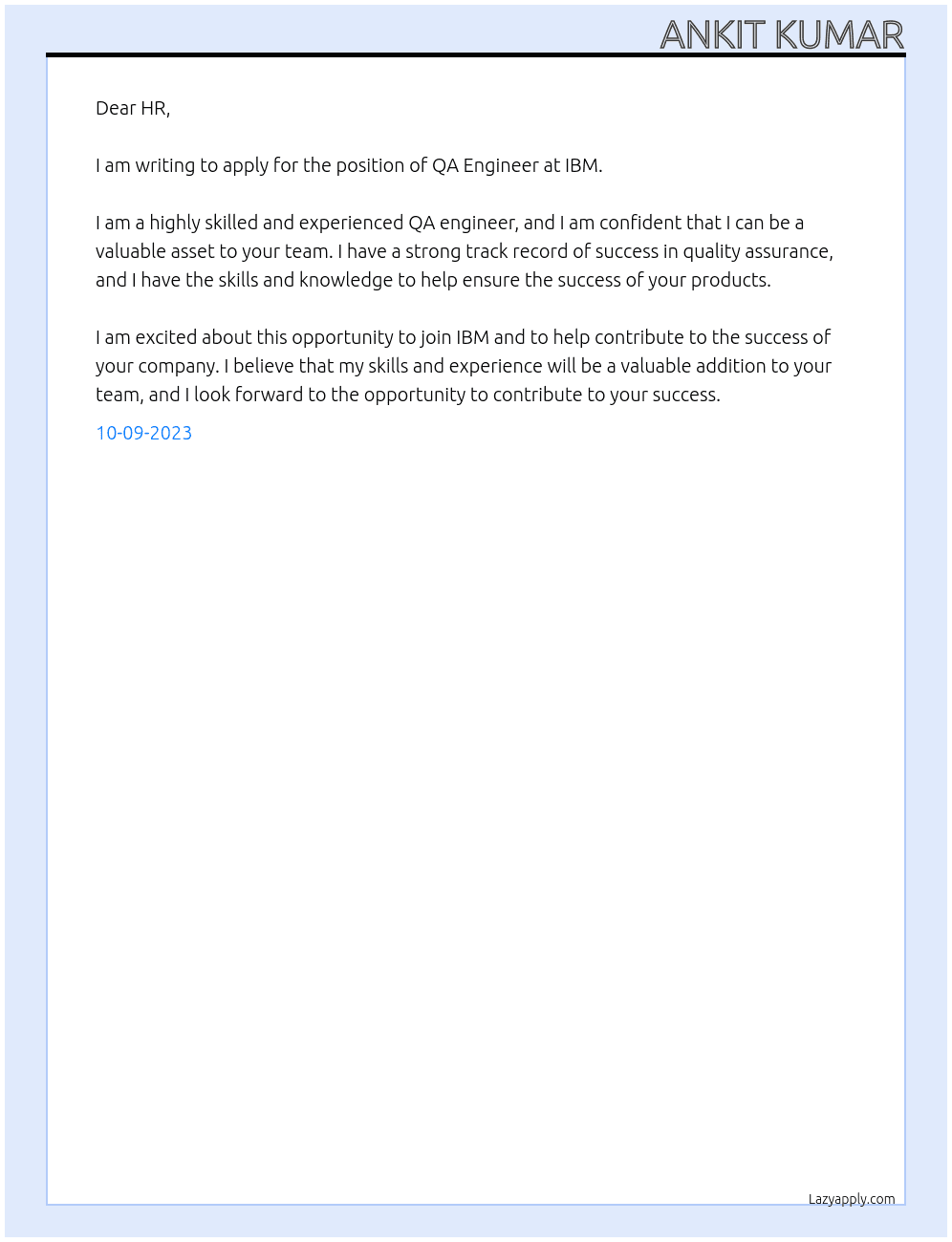 QA Engineer At IBM Cover Letter