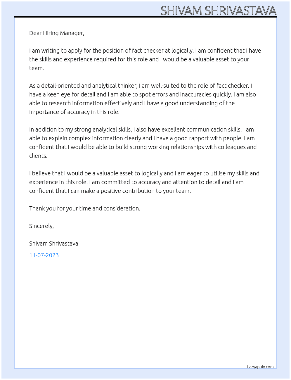 fact cheker At logically Cover Letter