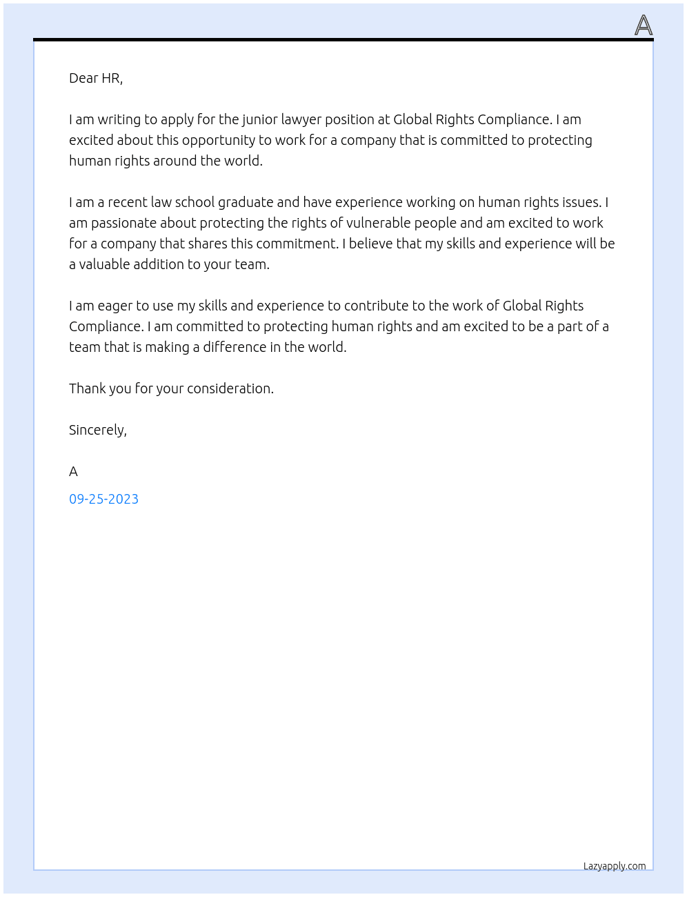 Junior Lawyer  At Global Rights Compliance Cover Letter
