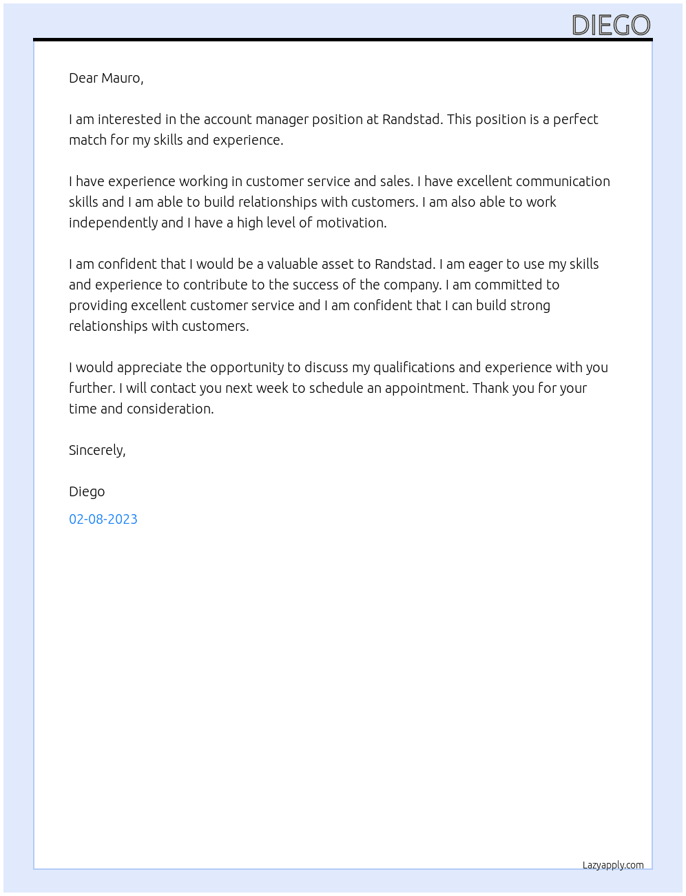 Account manager At randstad Cover Letter