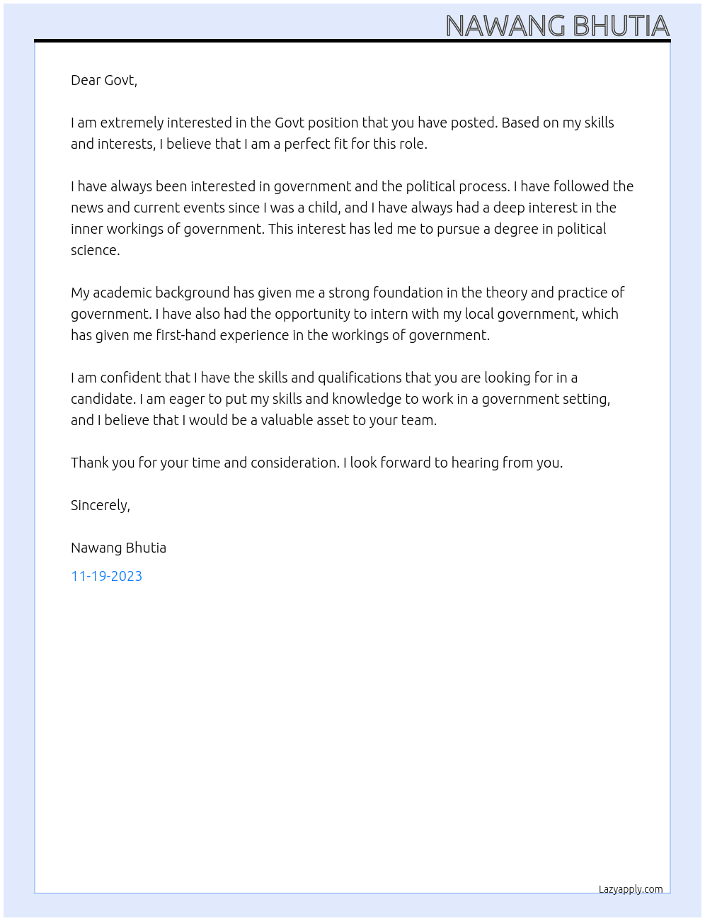 Govt At Govt Cover Letter