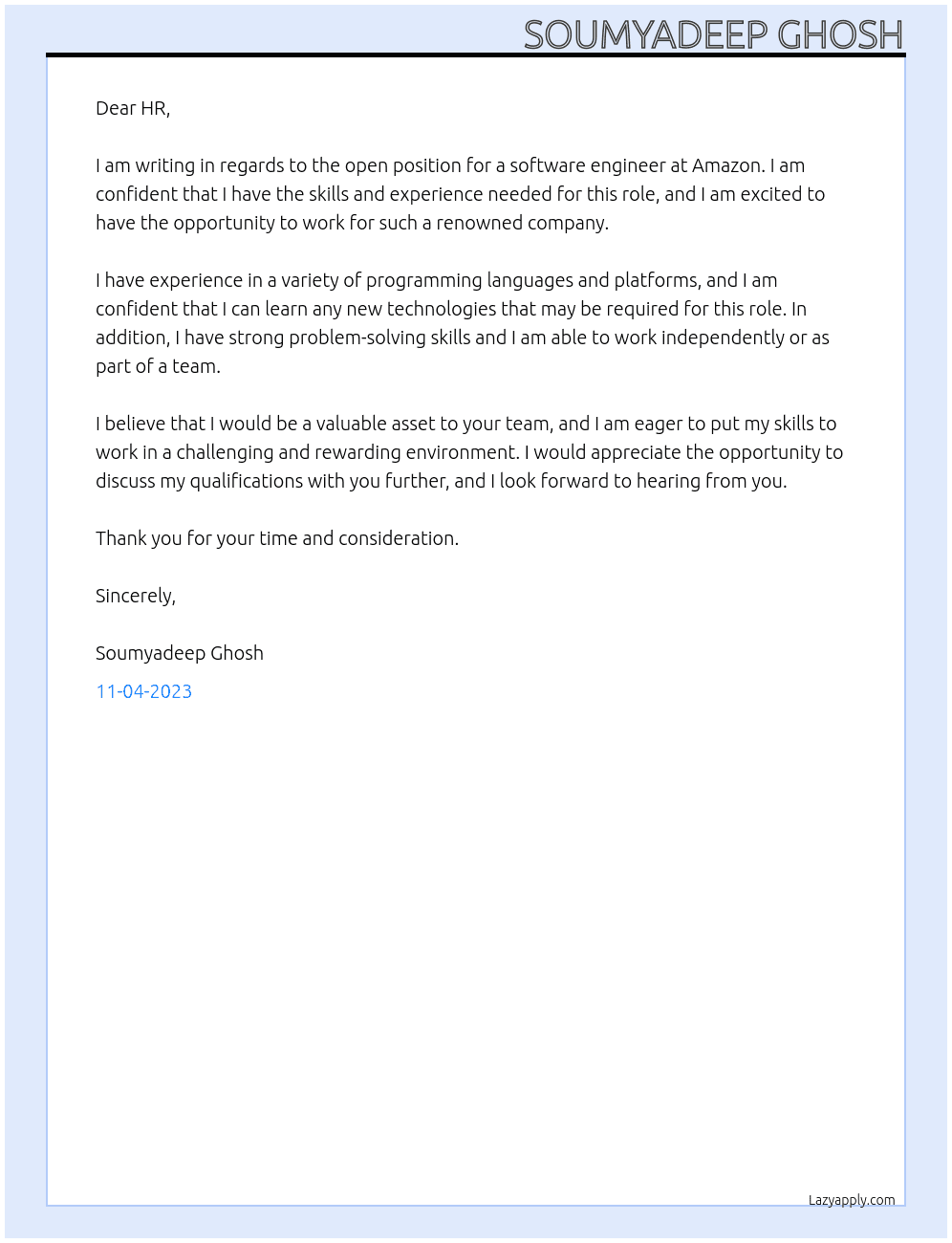 Software Engineering At Amazon Cover Letter