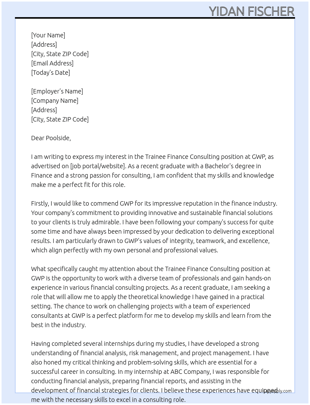Trainee Finance Consulting At GWP Cover Letter