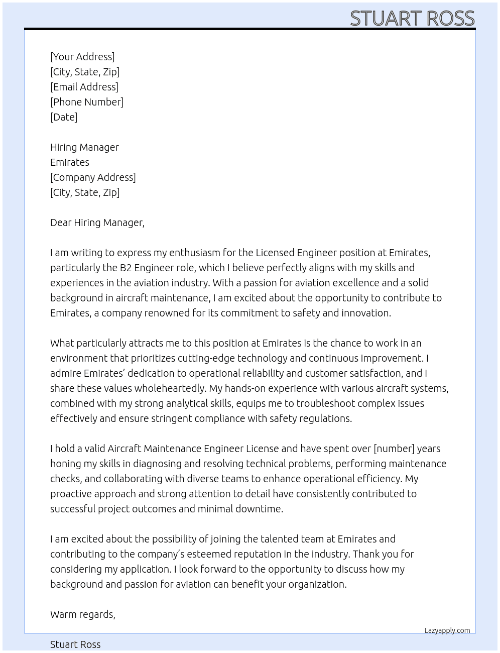 Cover letter for licensed engineer - LazyApply