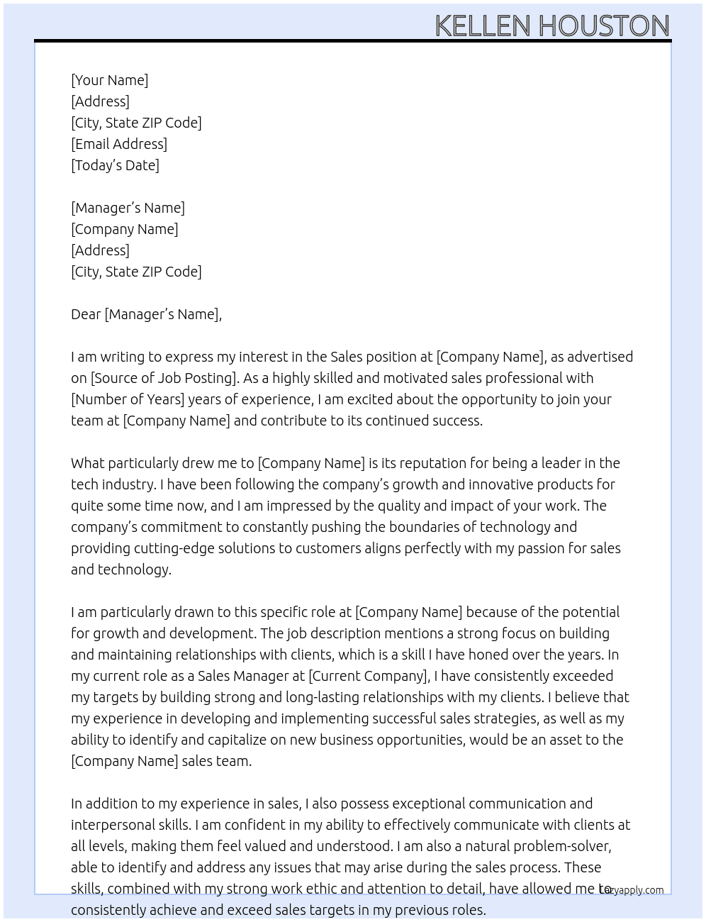 sales At tech Cover Letter