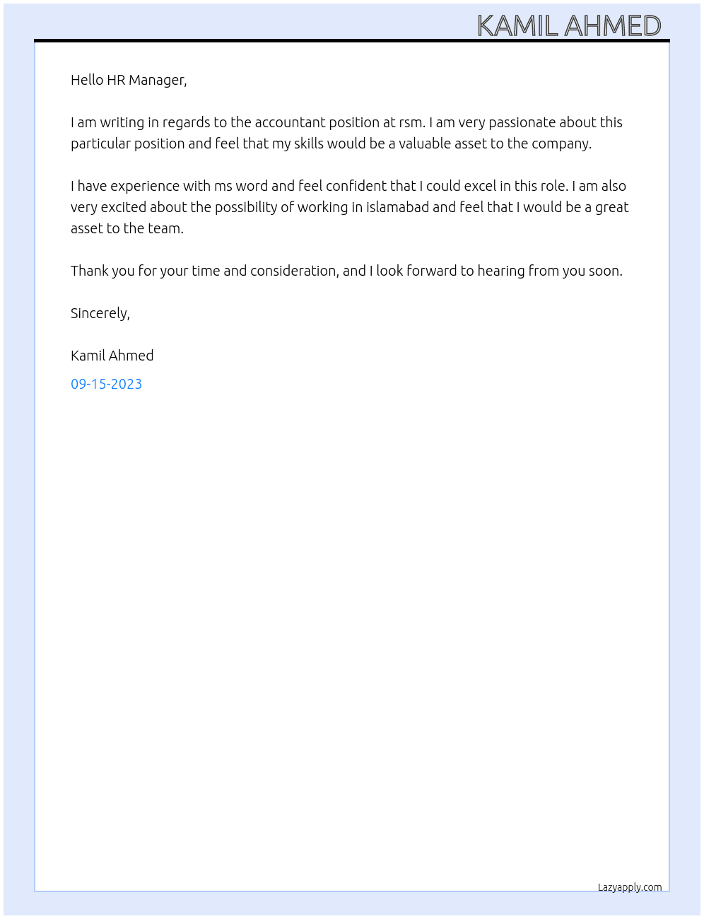 accountant At rsm Cover Letter