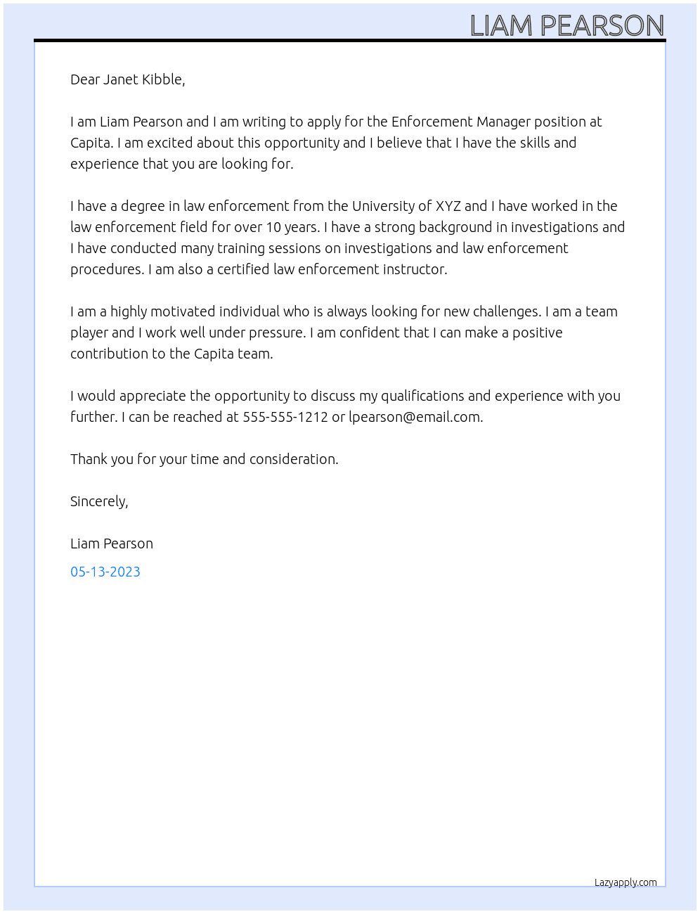 Enforcement Manager At Capita Cover Letter