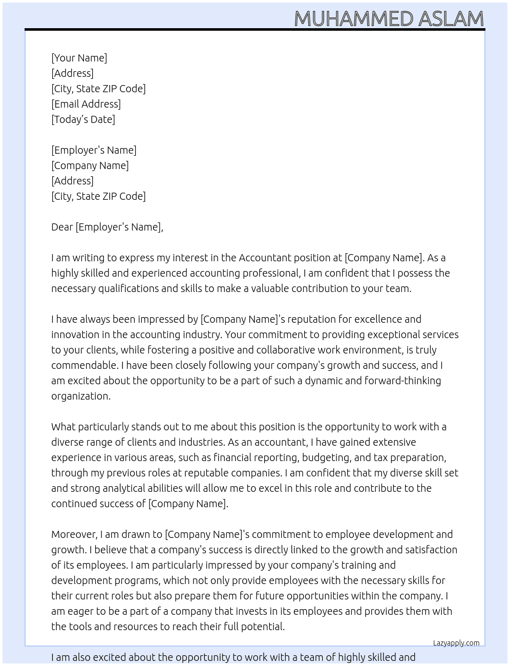 Accountant At al mana Cover Letter