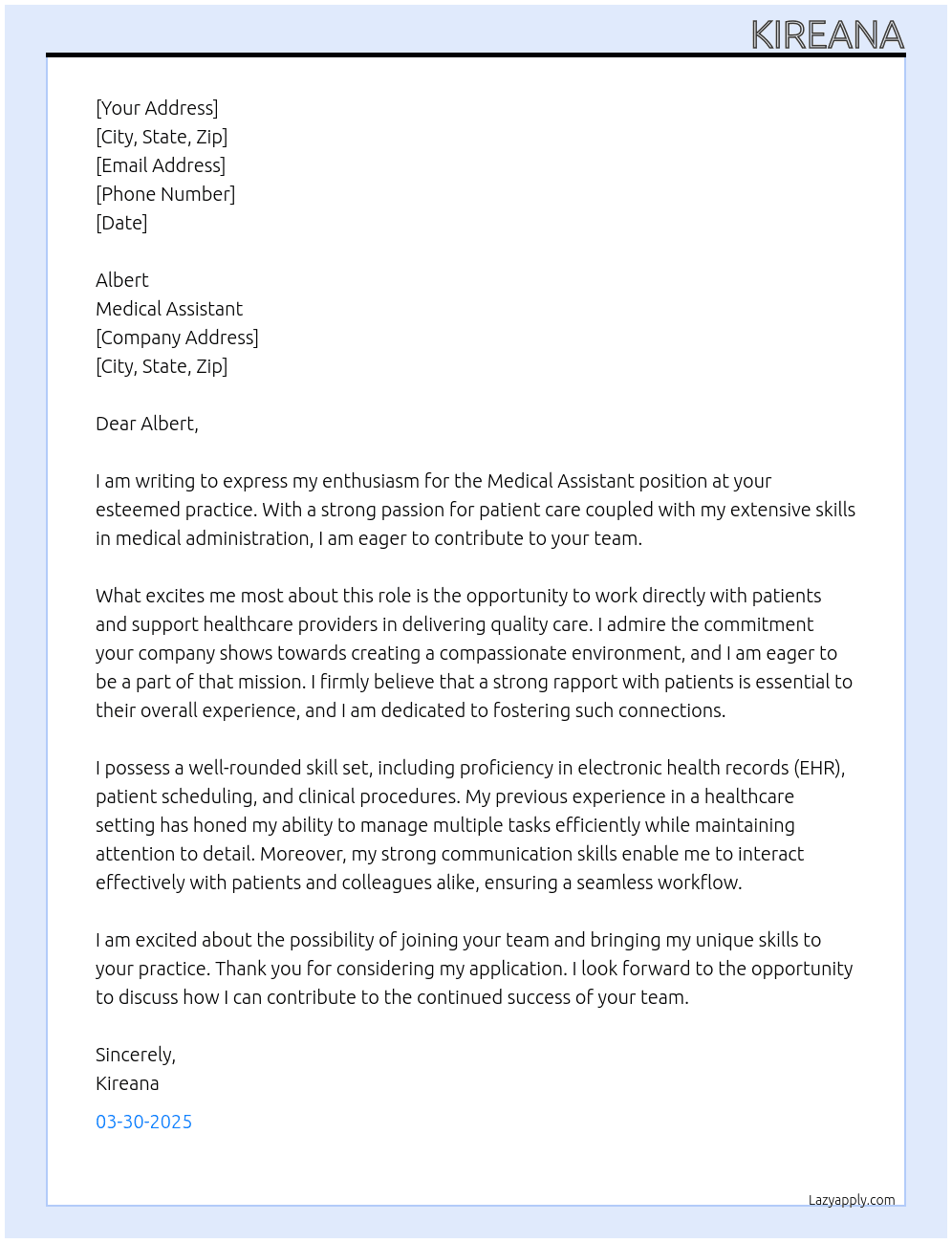 Medical assistant At Medical assistant Cover Letter