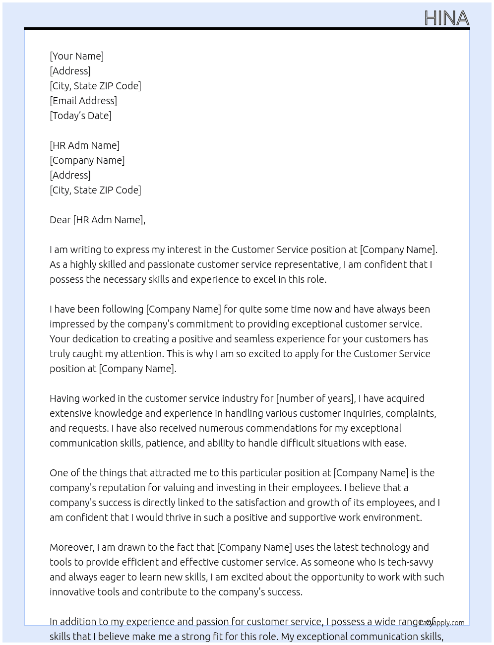 Customer service  At Adm Cover Letter