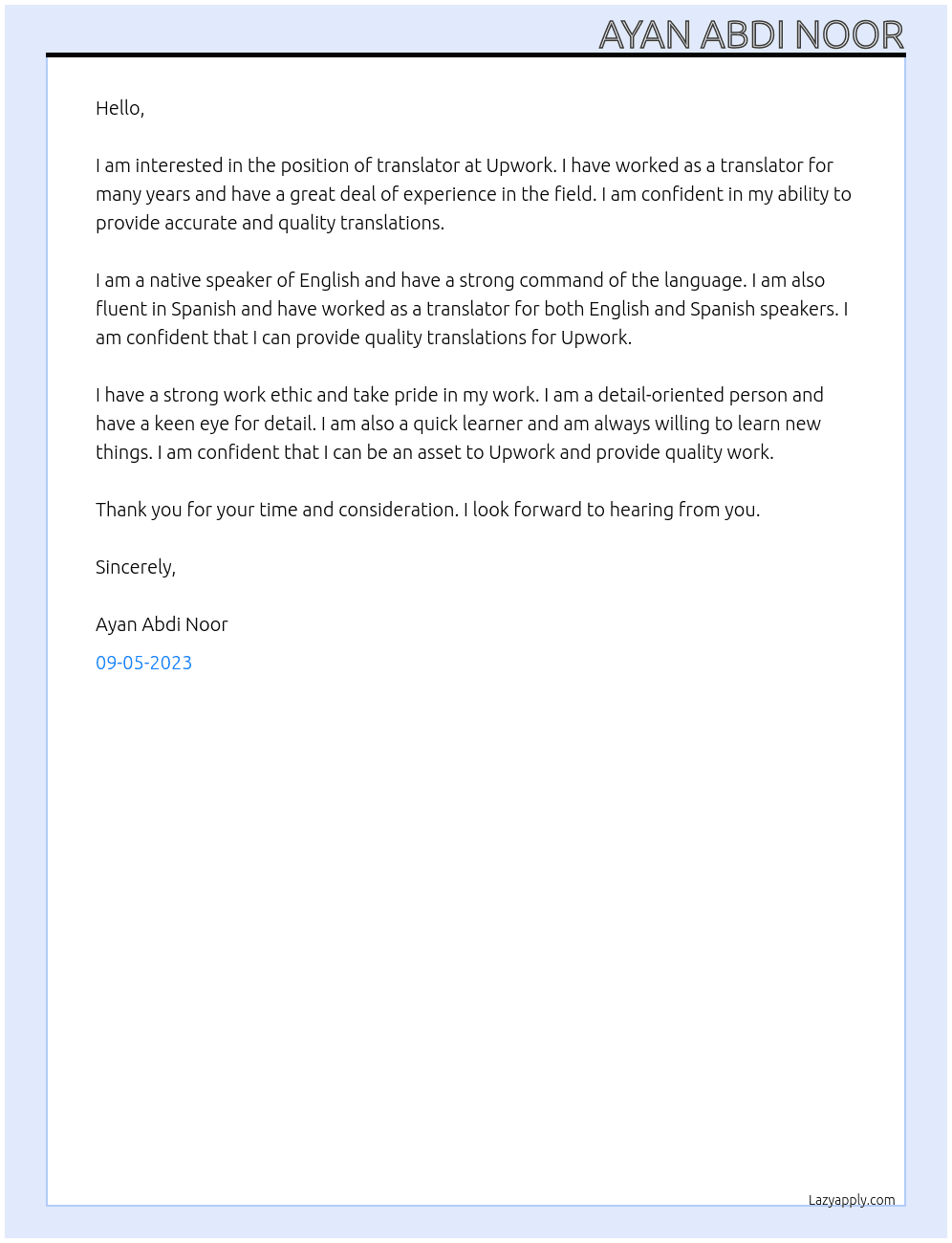 Translator At Upwork Cover Letter
