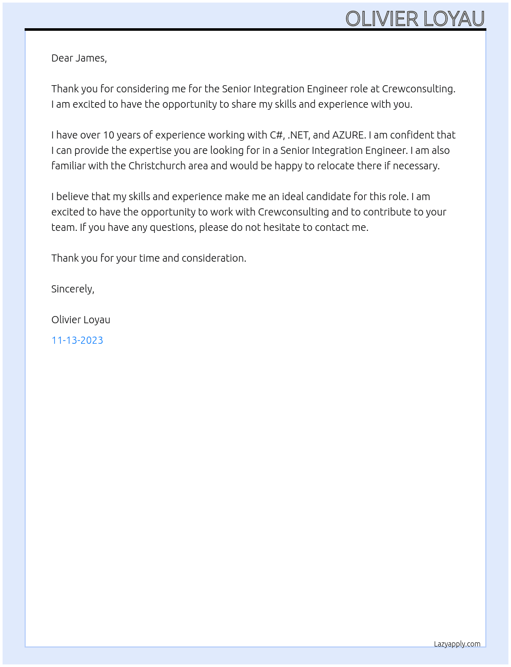 Senior Integration Engineer At Crewconsulting Cover Letter