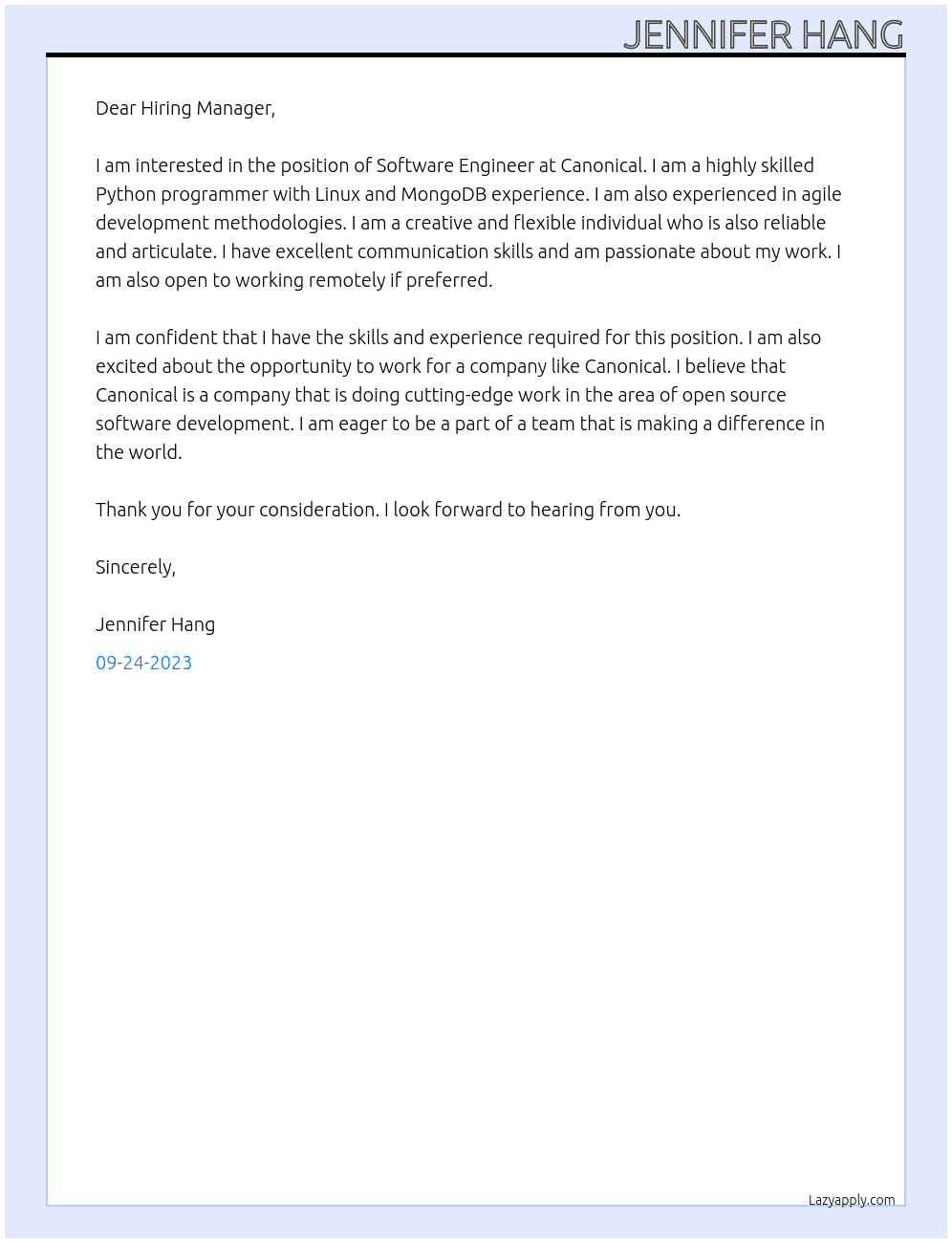 Software Engineer At canonical Cover Letter