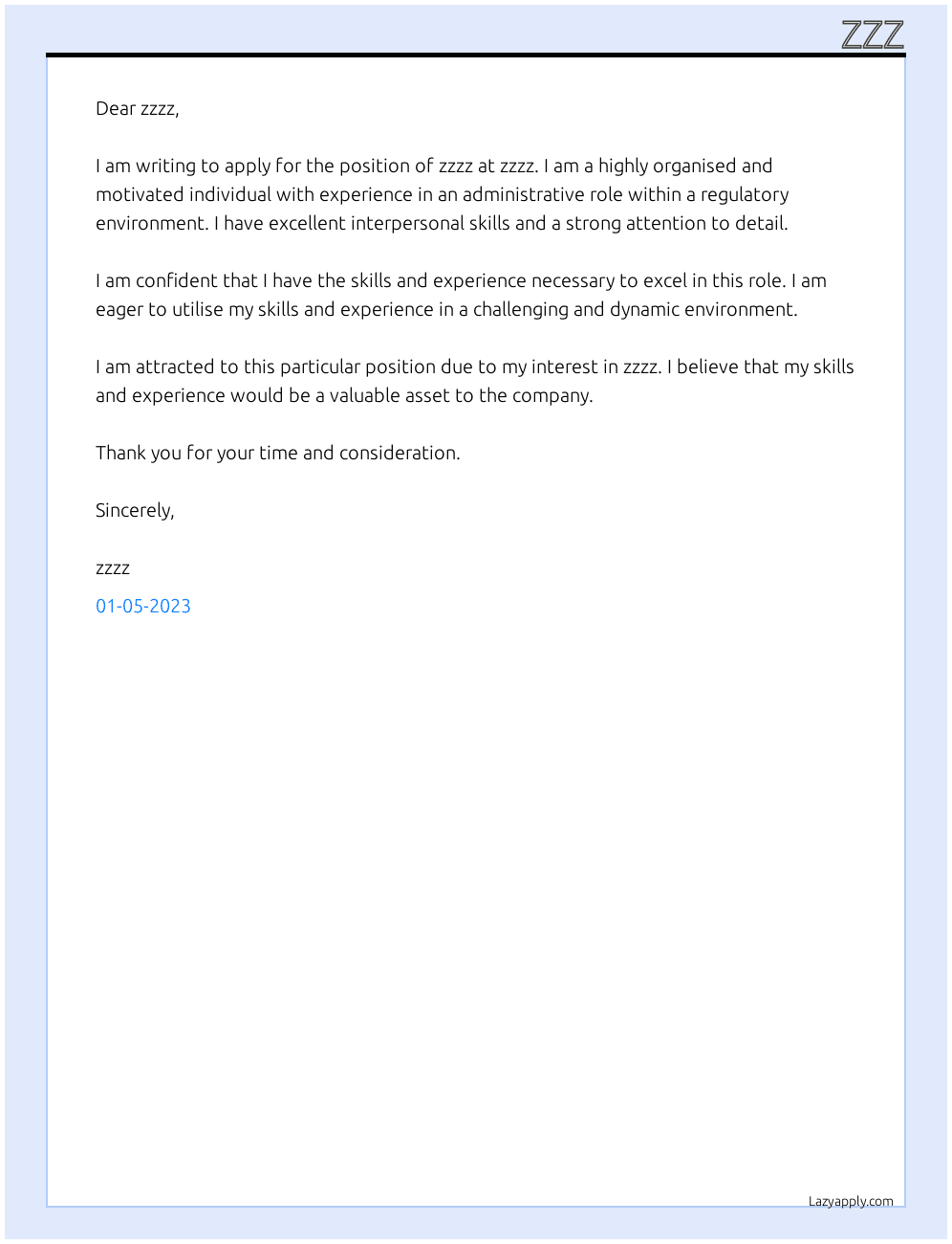 zzz At zzzz Cover Letter