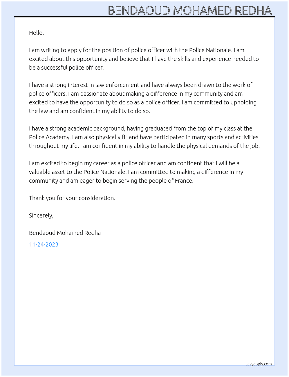Police men At Police nationally  Cover Letter