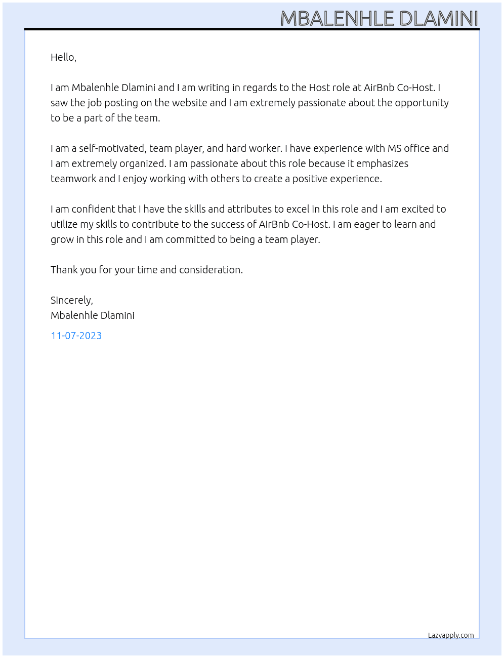 AirBnB At AirBnb Co-Host Cover Letter