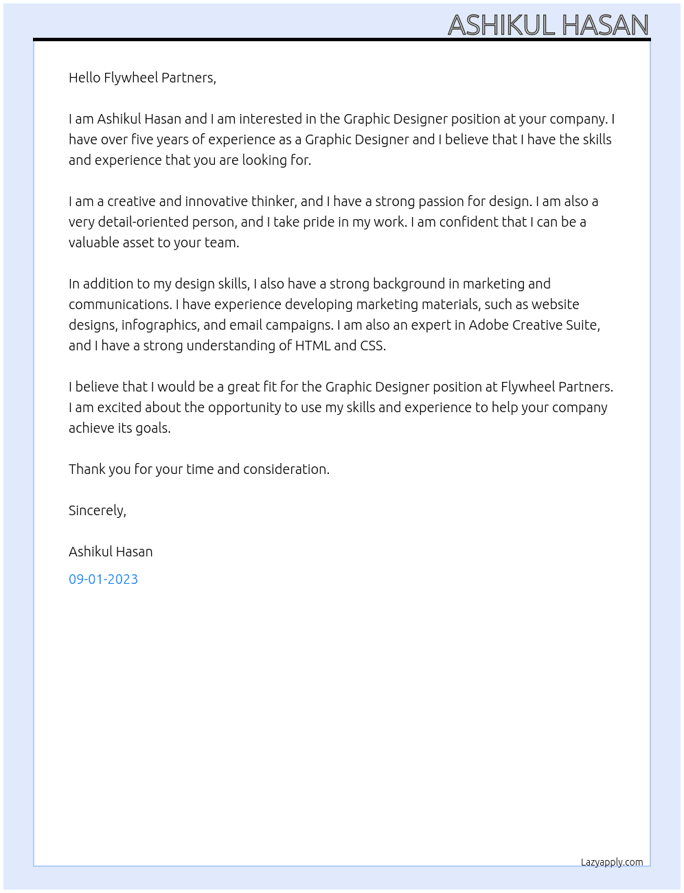 Graphic Designer At Flywheel Partners Cover Letter