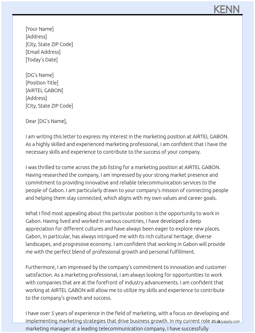marketing  At AIRTEL GABON  Cover Letter