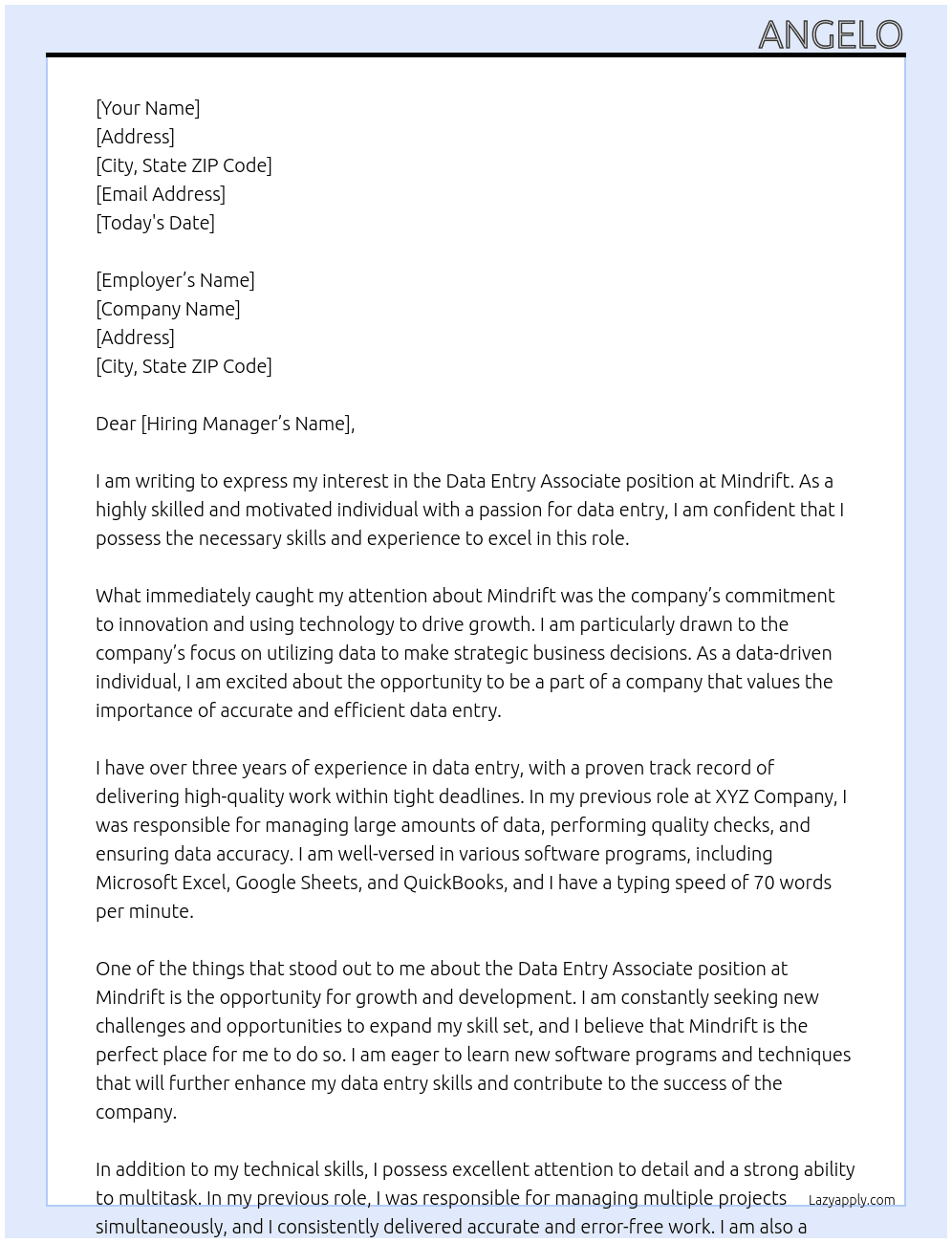 Data entry associate At Mindrift Cover Letter