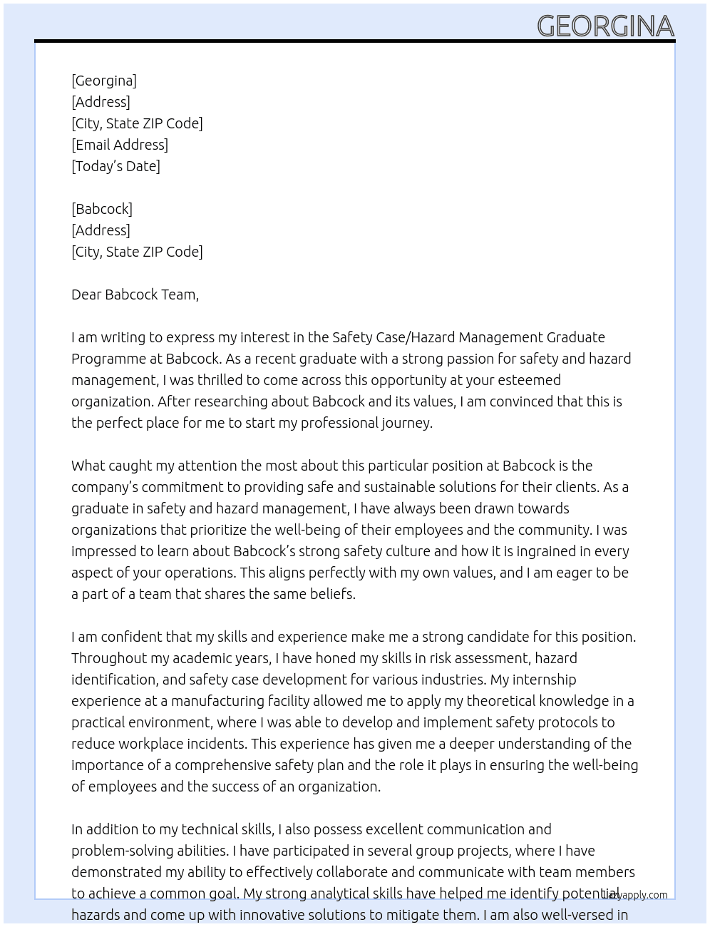 Safety Case/Hazard Management Graduate Programme At Babcock Cover Letter