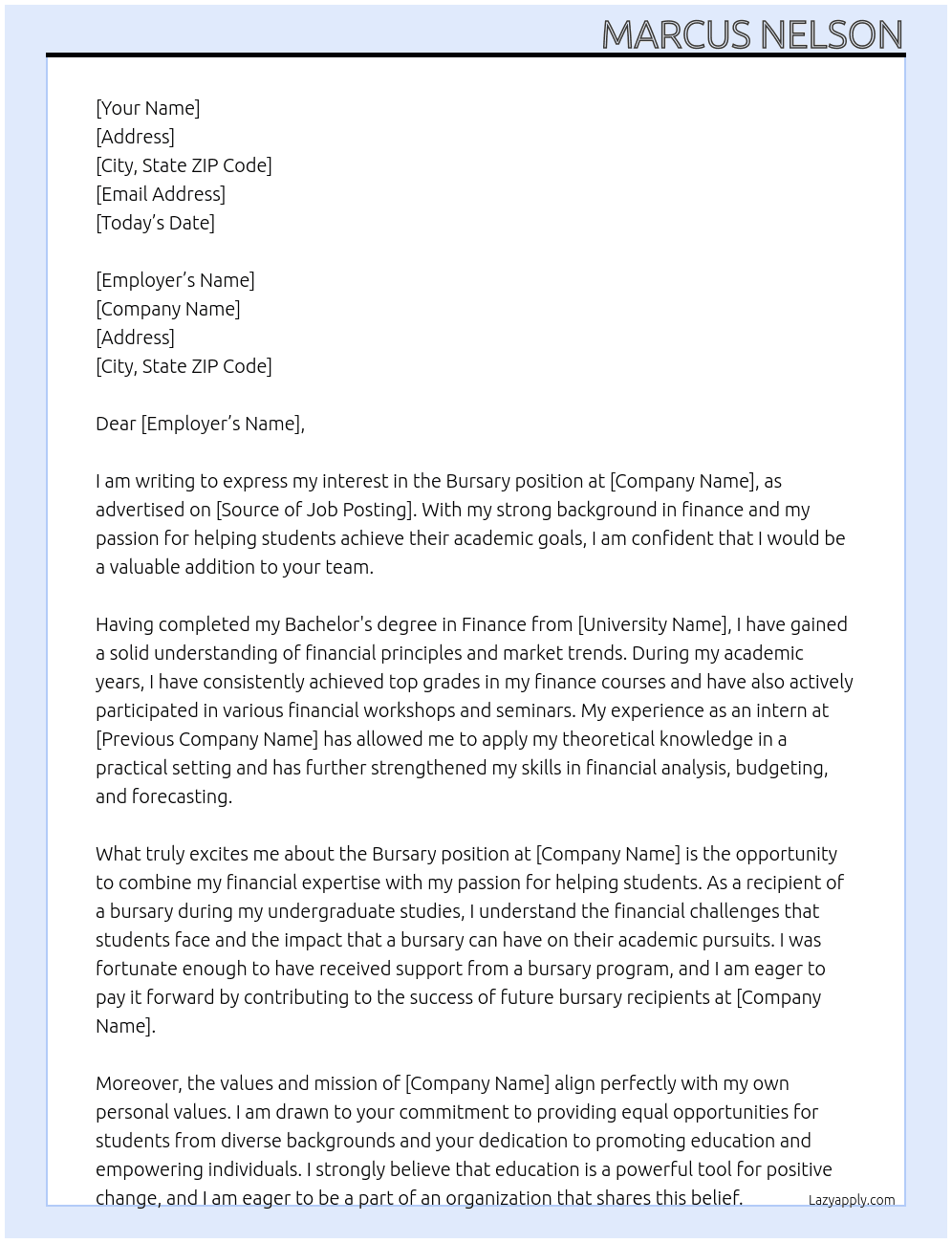 Bursary At Bursary Cover Letter