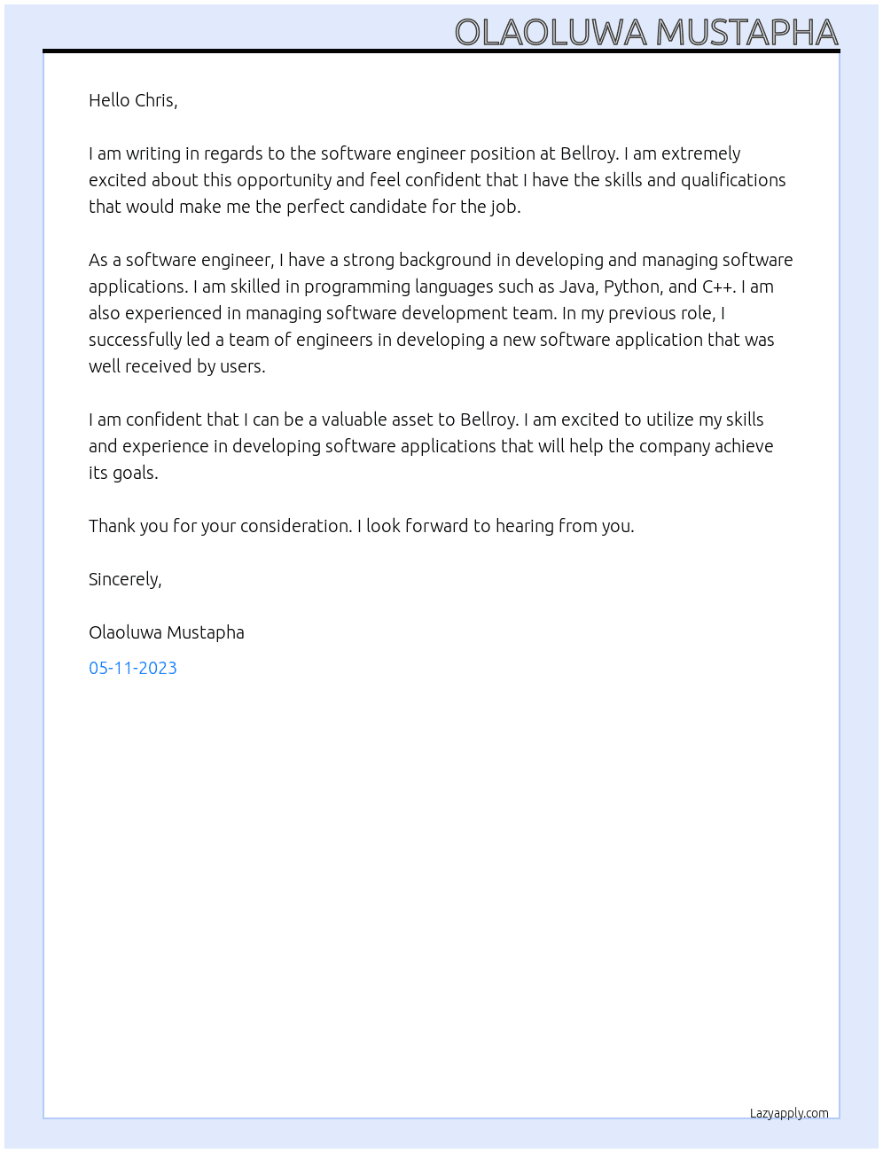 Software Engineer At Bellroy Cover Letter