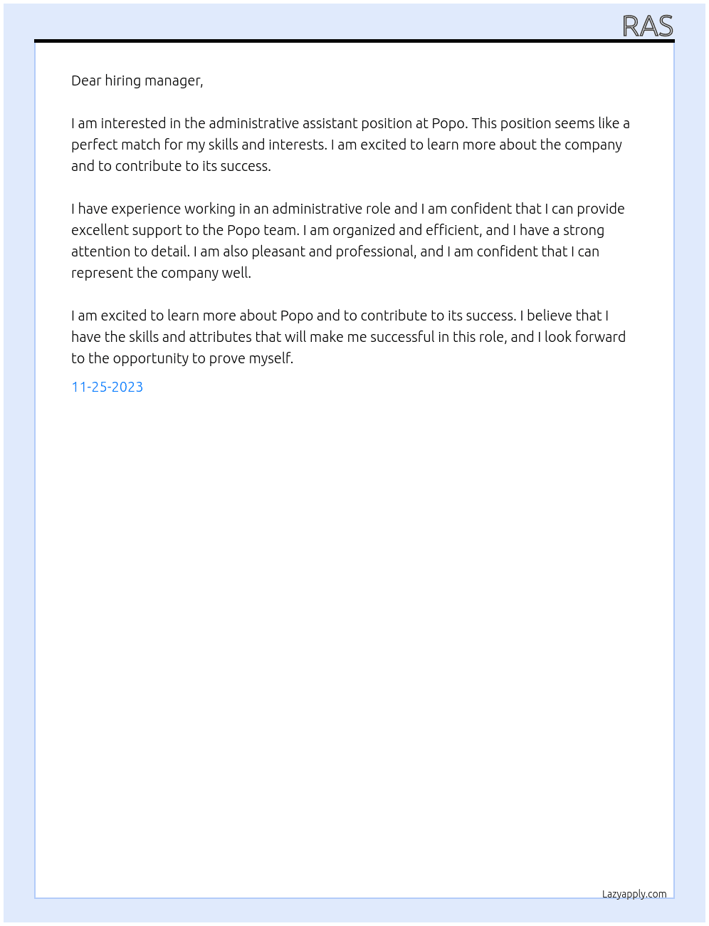 administrative assistant  At popo Cover Letter
