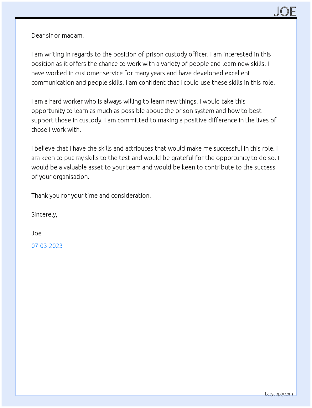 prison custody officer At prison Cover Letter