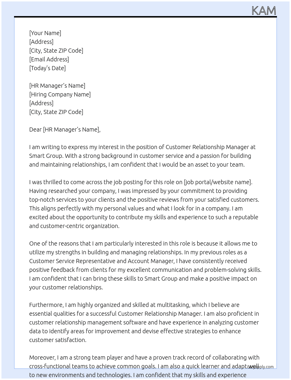 Customer relationship manager At Smart Group Cover Letter