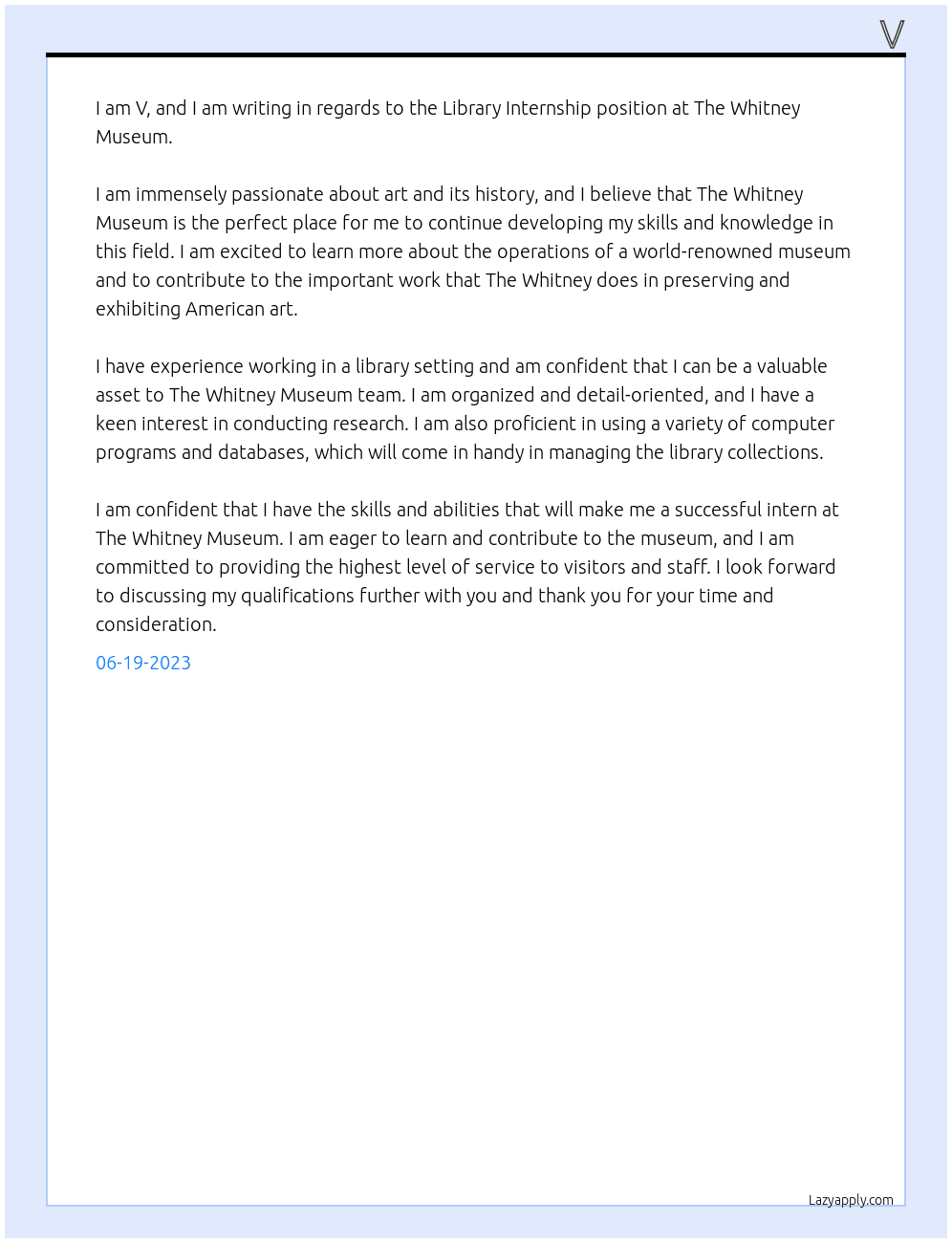 Library Internship At The Whitney Museum Cover Letter