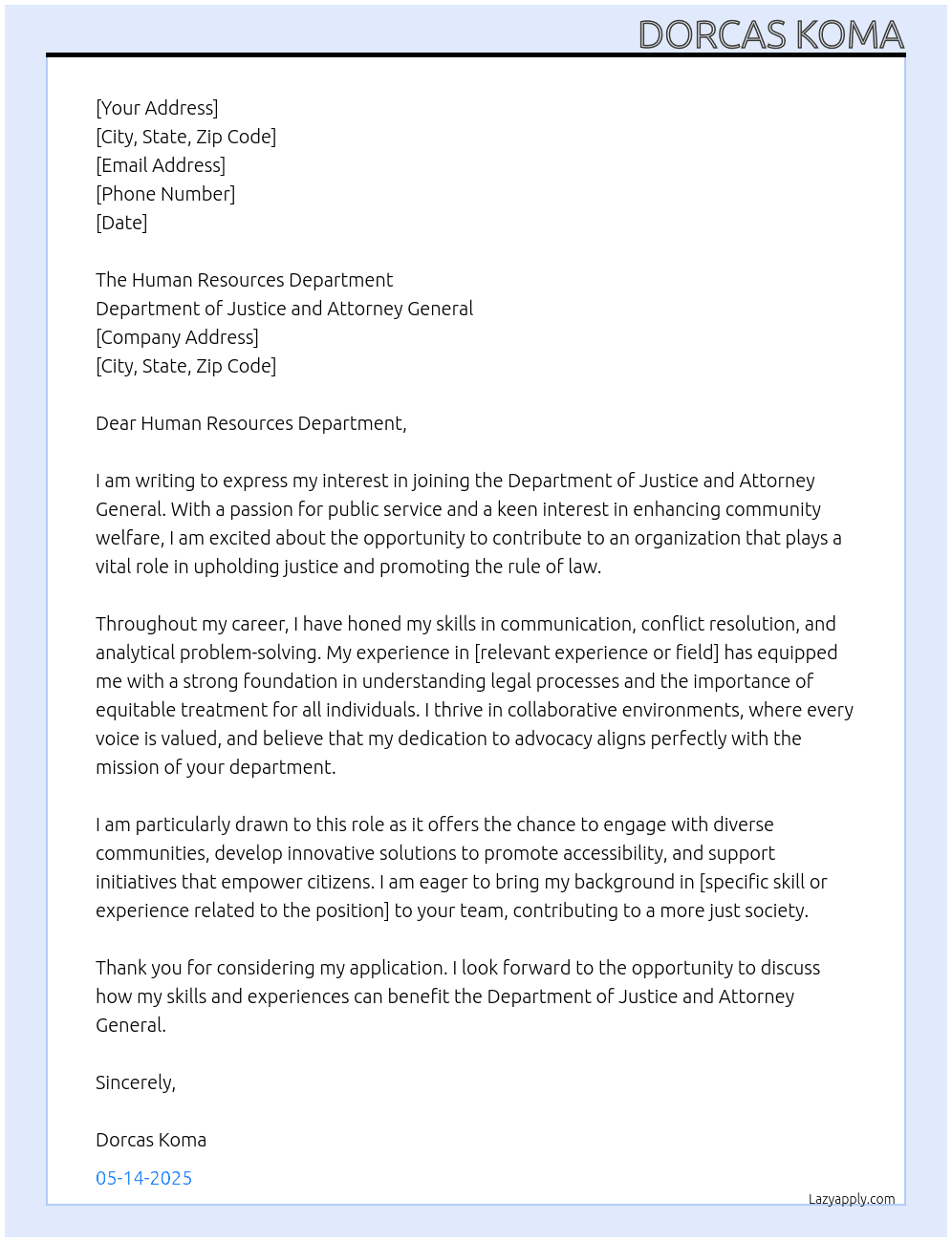 Cover letter for general expression of interest - LazyApply