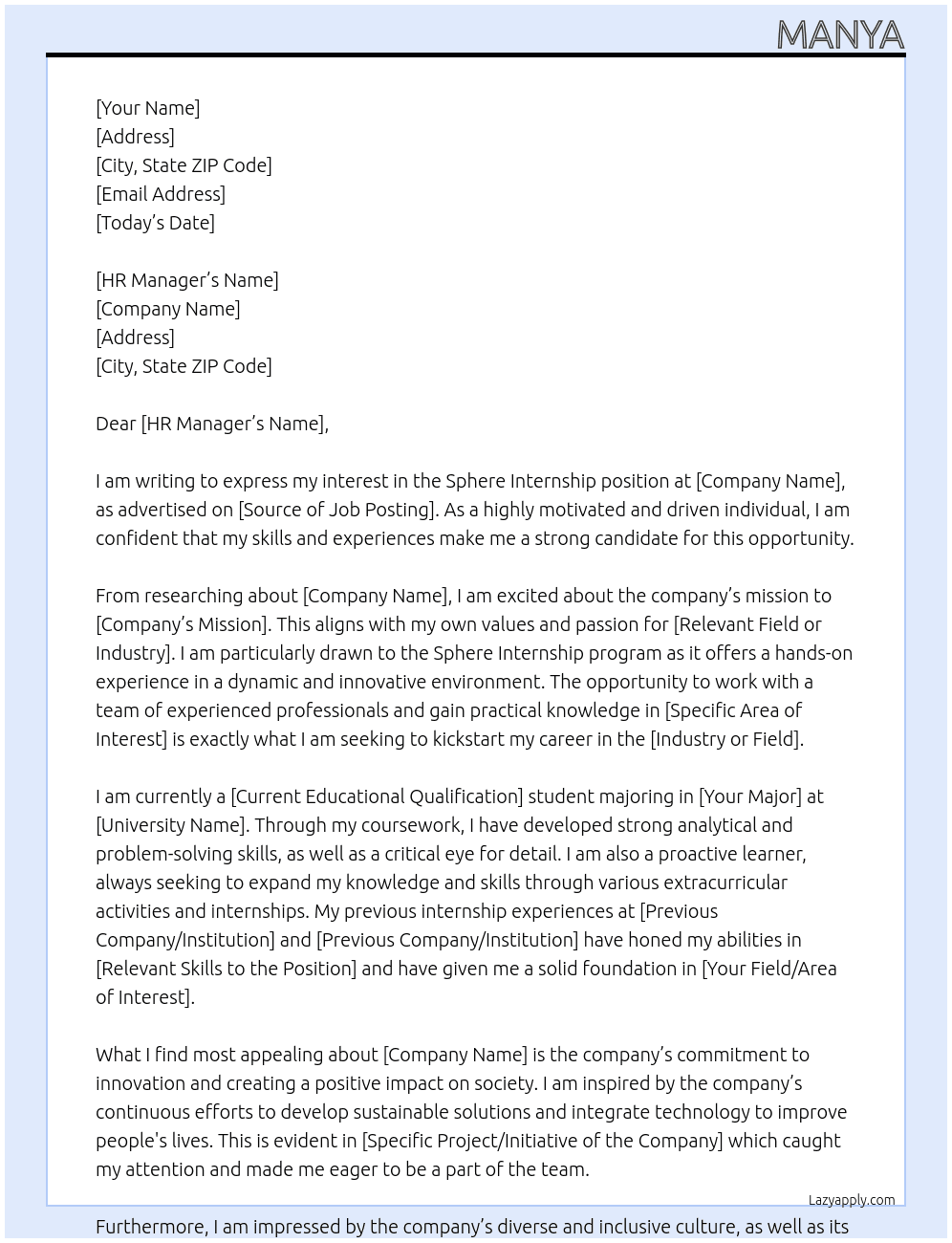 Cover letter for sphere internship - LazyApply
