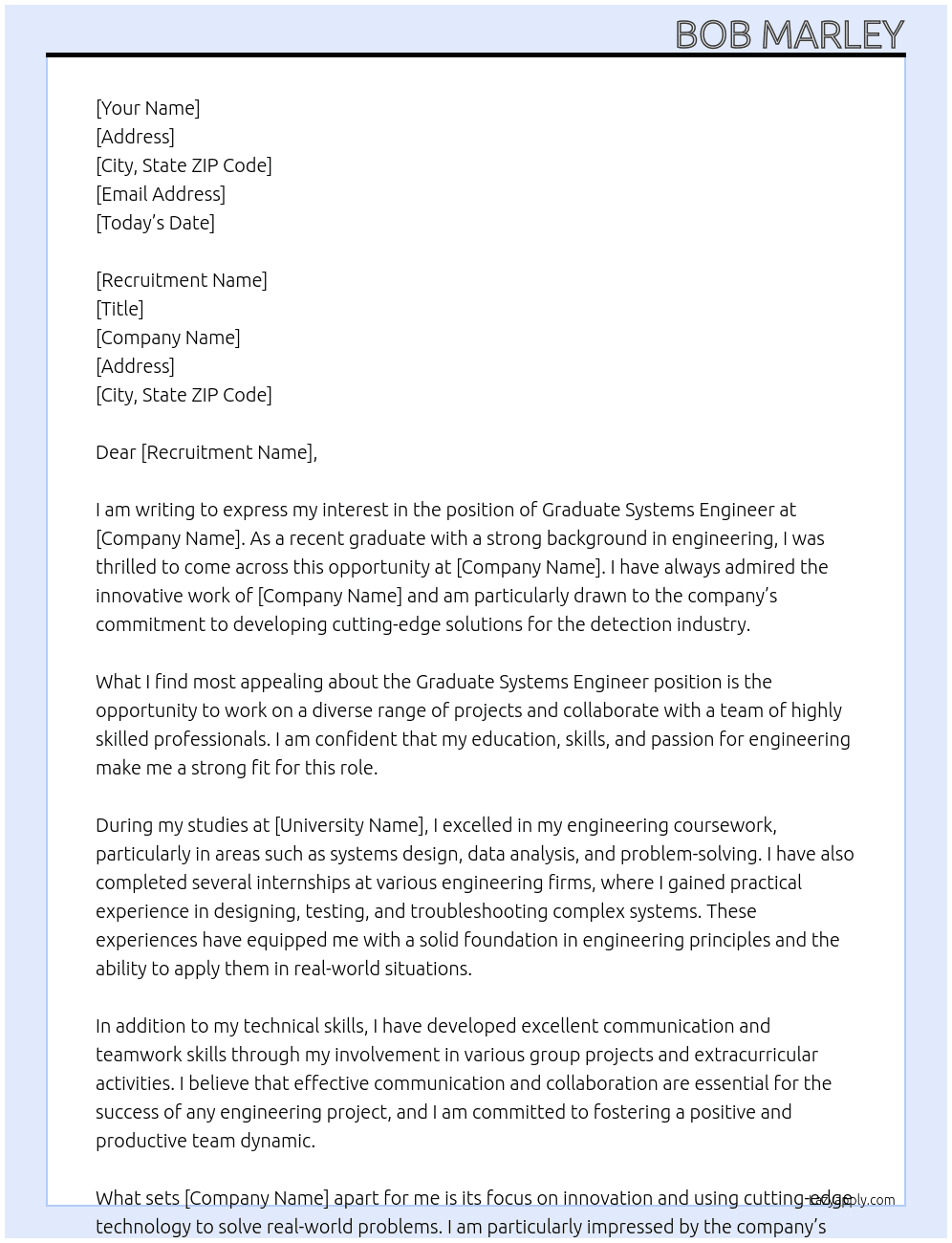 Graduate Systems Engineer At smiths detection Cover Letter
